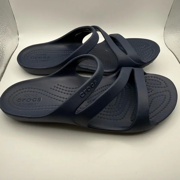 CROCS Navy Blue Women's Croslitr Slide Sandals Women Size 6 Like New - Picture 3 of 8